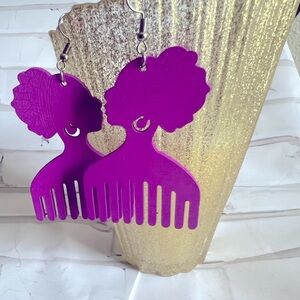 Boho fun ethnic  unique  chic light hand crafted purple comb earrings